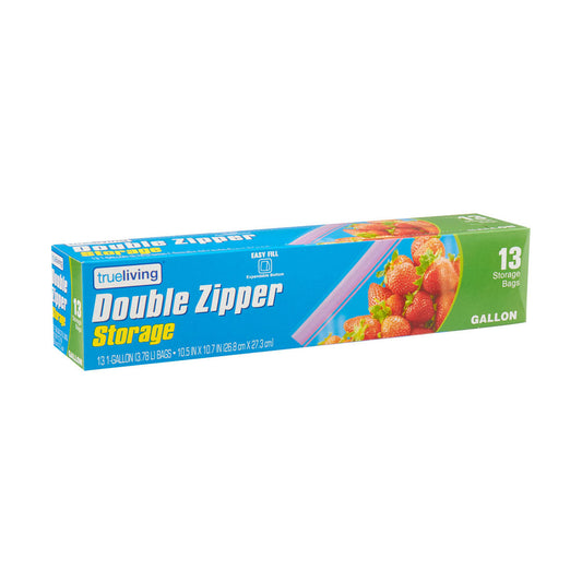 TrueLiving Double Zipper Storage Bags, Gallon Size, 13 ct