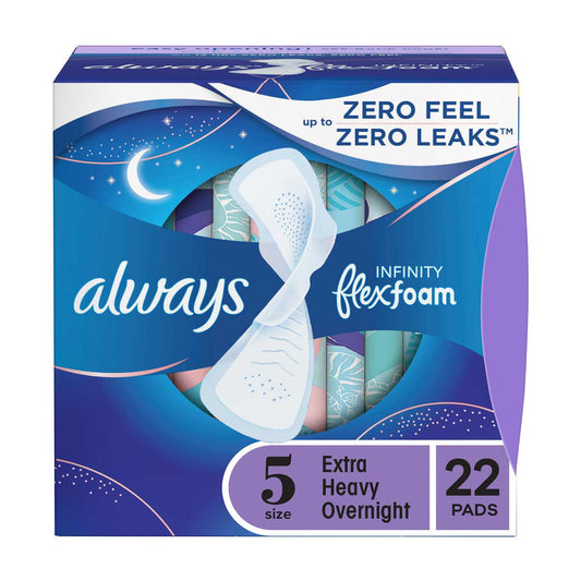 Always Infinity FlexFoam Pads with Wings, Size 5 Extra Heavy Overnight, 22 ct
