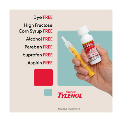 Tylenol Infants' Oral Suspension, Dye-Free Cherry Flavored Liquid Medicine, 2 fl oz