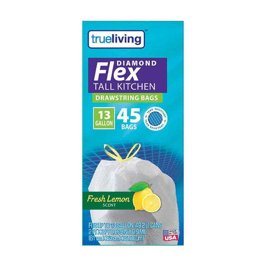 True Living Diamond Flex Lemon Drawstring Bags - 13 Gallon, 45 ct