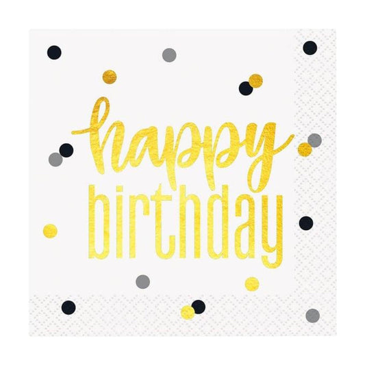 321 Party! 6.5" Foil Gold & Black Birthday Luncheon Napkins, 16 ct
