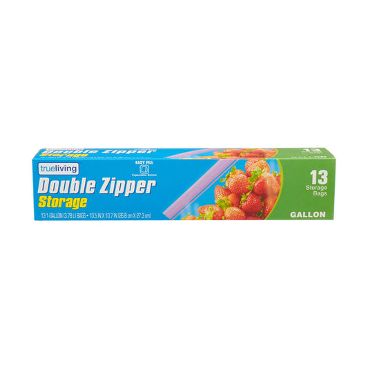 TrueLiving Double Zipper Storage Bags, Gallon Size, 13 ct