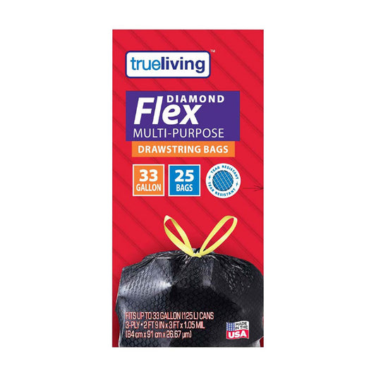 True Living Diamond Flex Multi-Purpose Drawstring Bags - 33 Gallon, 25 ct