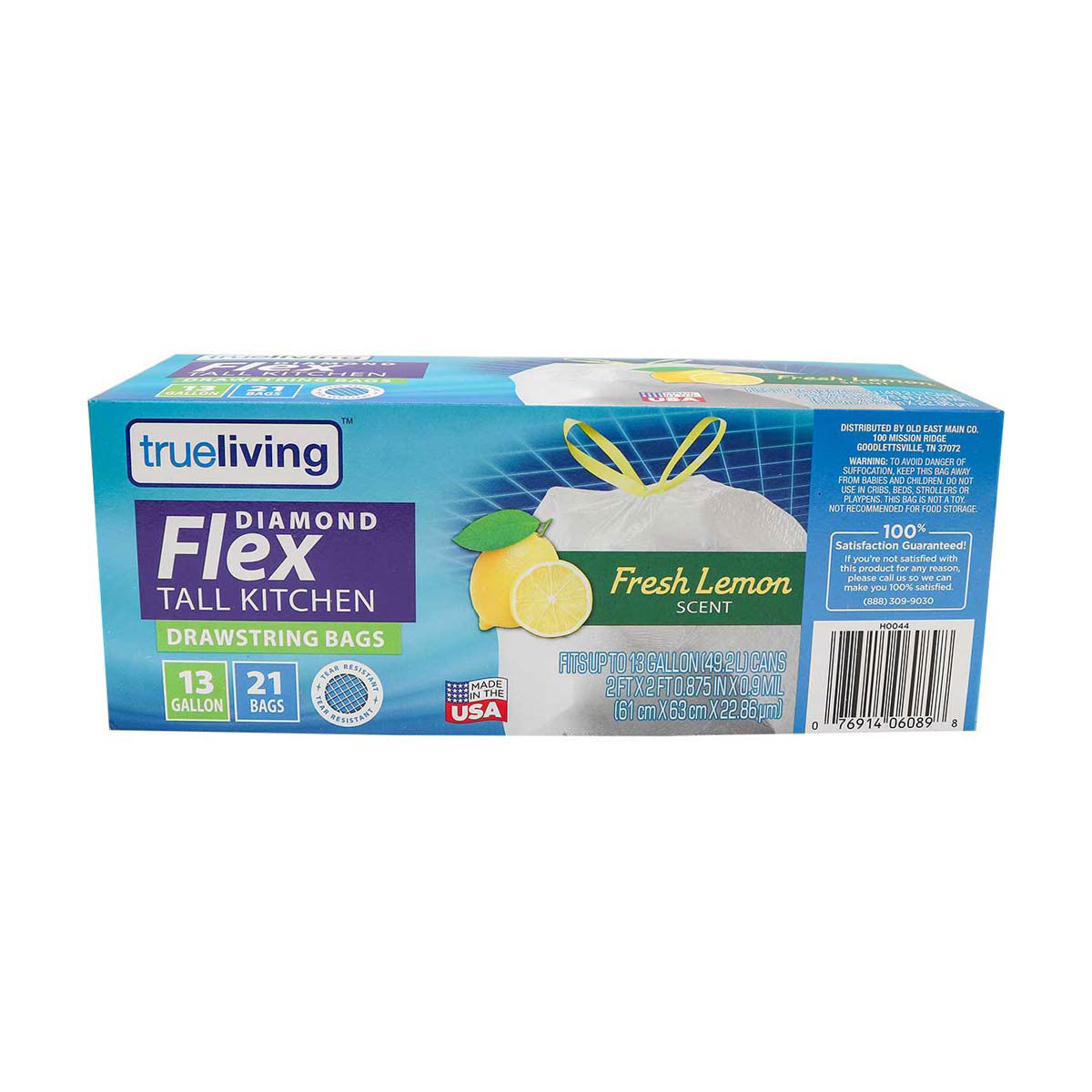 TrueLiving Diamond Flex Tall Kitchen Drawstring Trash Bags, Fresh Lemon Scent, 13 gal - 21 ct