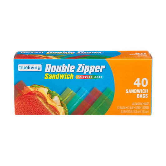 Trueliving Double Zipper Colorful Sandwich Bags, 40 ct