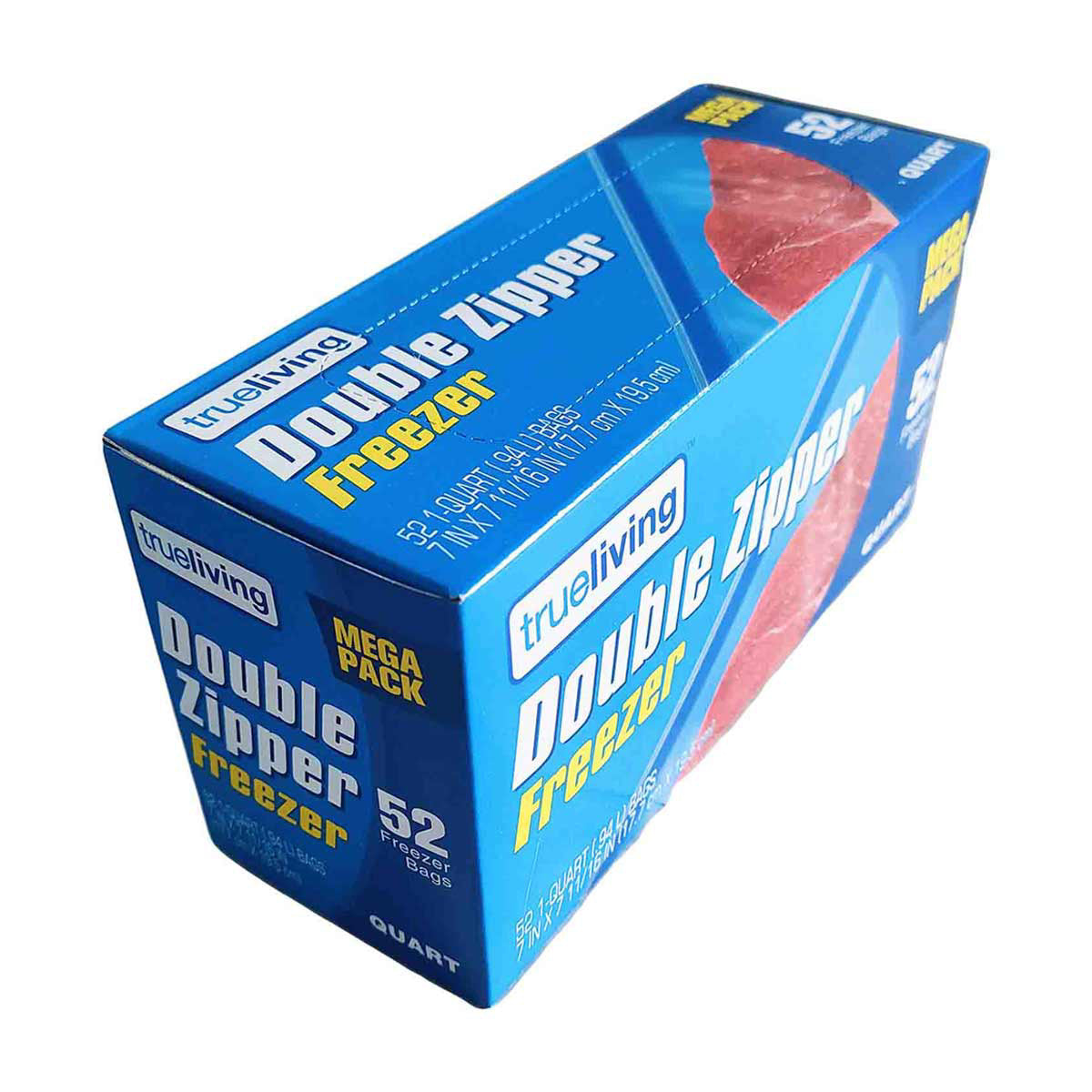 TrueLiving Double Zipper Freezer Bags, Quart Size, 52 ct