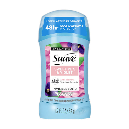 Suave Invisible Solid Antiperspirant Deodorant For Women, Sweet Pea & Violet, 1.2 oz
