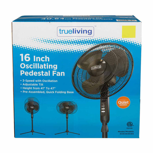 True Living Adjustable Oscillating Pedestal Fan, 16 in