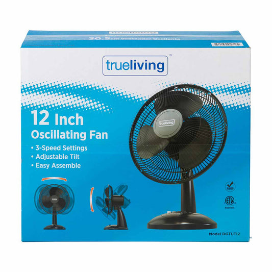 True Living Adjustable Oscillating Fan, 12 in