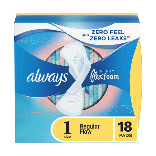 Always Infinity FlexFoam Pads with Wings, Size 1 Regular Flow, 18 ct