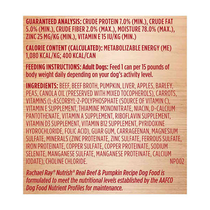 Rachael Ray Nutrish Real Beef & Pumpkin Recipe Premium Paté Wet Dog Food, 13 oz