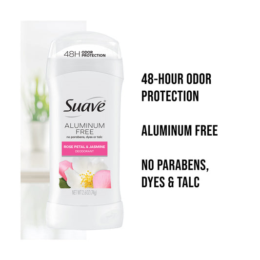 Suave Aluminum Free Deodorant, Rose Petal & Jasmine, 2.6 oz