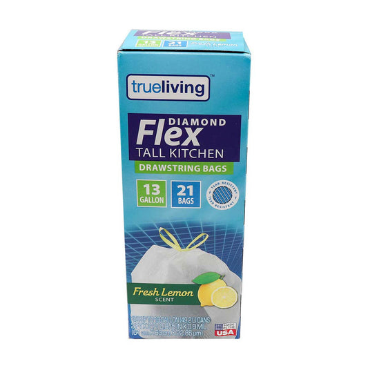TrueLiving Diamond Flex Tall Kitchen Drawstring Trash Bags, Fresh Lemon Scent, 13 gal - 21 ct