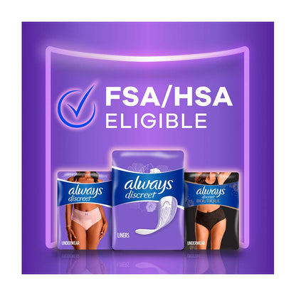 Always Discreet Incontinence Panty Liners for Bladder Leaks, Size 2, Very Light Absorbency, 48 CT