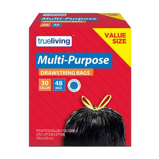 True Living 33-Gallon Multi-Purpose Drawstring Bags, 48 ct