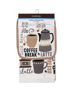 True Living 4-Piece Kitchen Towels and Pot Holders Set, Assorted