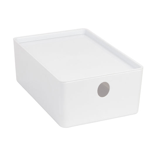 White Plastic Storage Box with Lid, Small