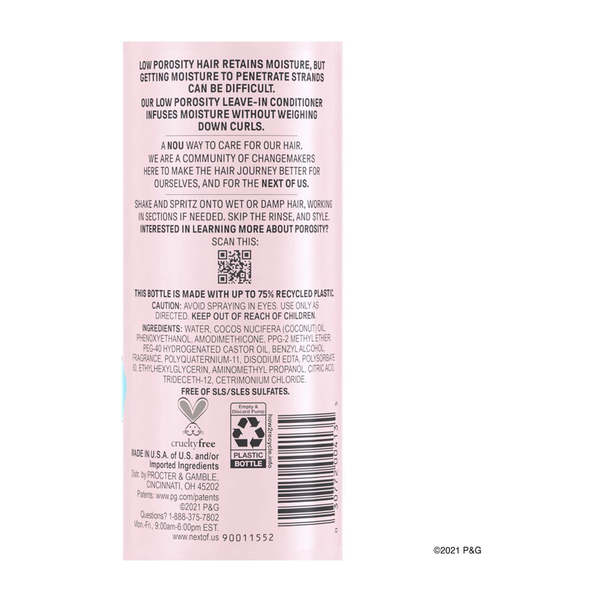 NOU Next of Us Low Porosity Leave-In Conditioner with Coconut Oil, 8.1 fl oz