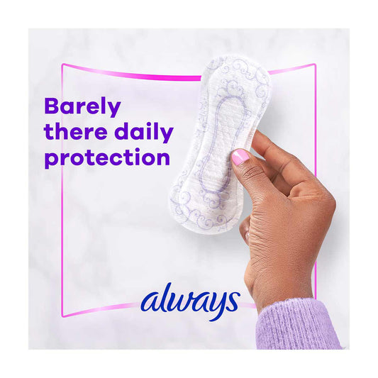 Always Radiant Daily Liners Light Absorbency, Regular Length, Up to 100% Odor Free and Fragrance Free, with Edge-2-Edge Adhesive, 48 Count