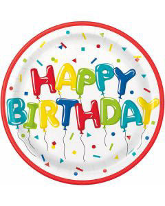 321 Party! 9" Colorful Balloon Birthday Party Plates, 8 ct