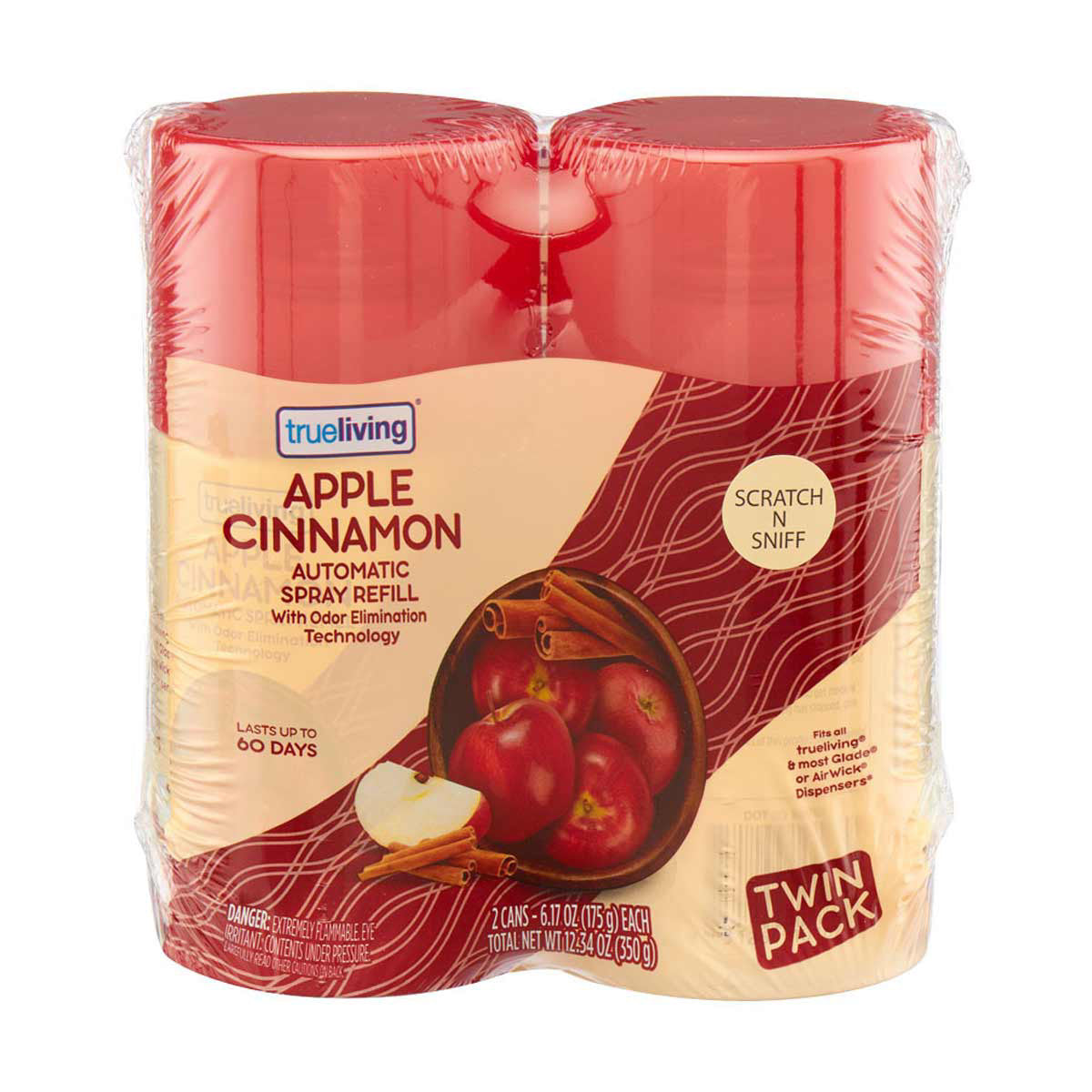 True Living Automatic Spray Refill, Apple Cinnamon, 2 ct