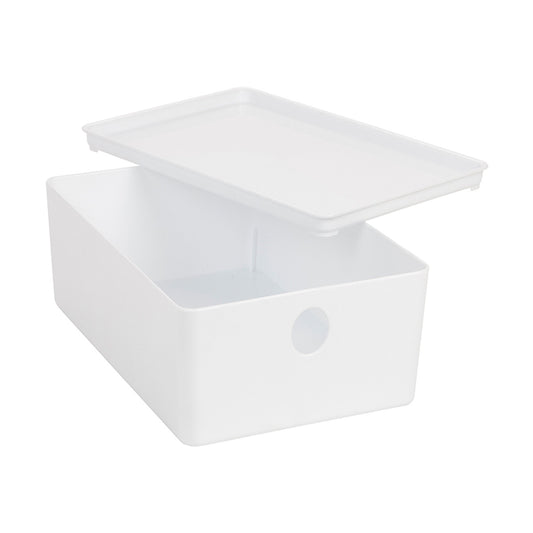 White Plastic Storage Box with Lid, Small