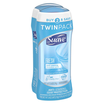 Suave Antiperspirant Deodorant, Fresh Scent, 2.6 oz Each, 2 pk
