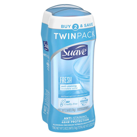 Suave Antiperspirant Deodorant, Fresh Scent, 2.6 oz Each, 2 pk