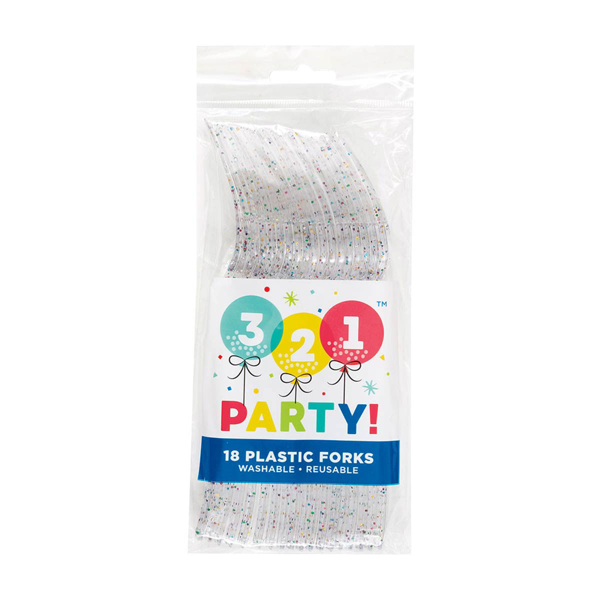 321 Party! Rainbow Glitter Plastic Forks, 18 ct