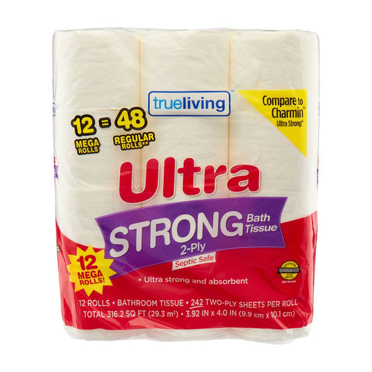 True Living Ultra Strong Bath Tissue, 2-Ply Mega Rolls, 12 ct