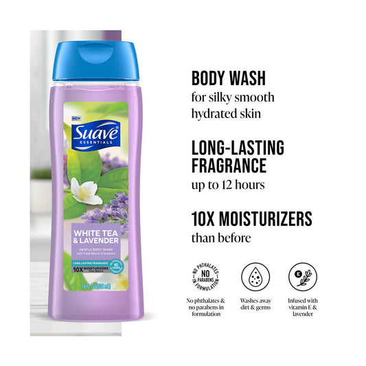 Suave Gentle Body Wash with White Tea and Lavender Oil Essence, 18 fl oz