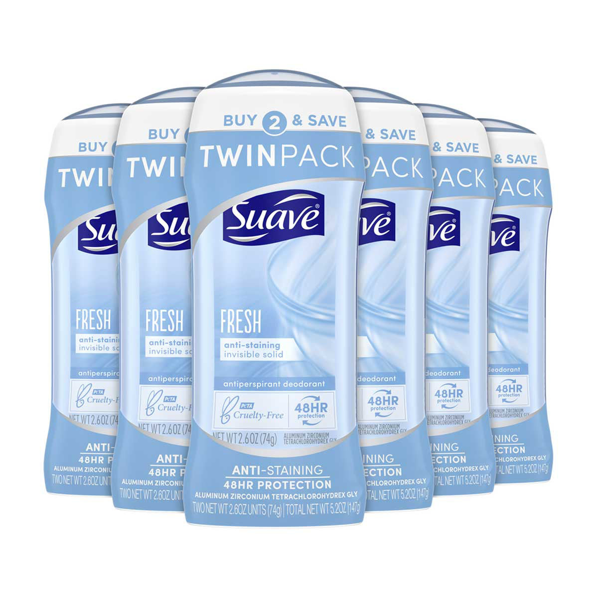 Suave Antiperspirant Deodorant, Fresh Scent, 2.6 oz Each, 2 pk