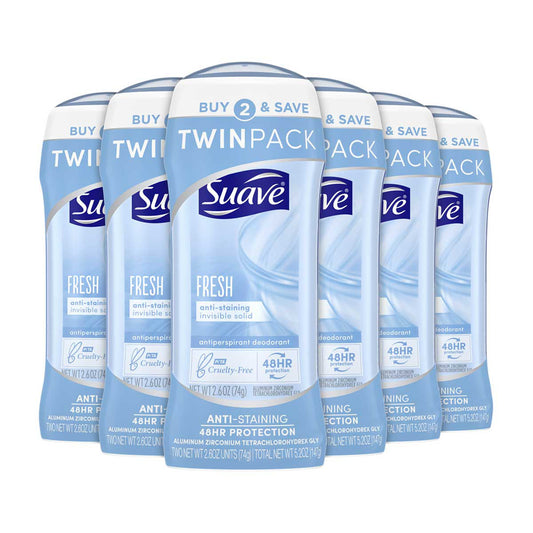 Suave Antiperspirant Deodorant, Fresh Scent, 2.6 oz Each, 2 pk