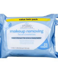 Studio Selection Makeup Removing Facial Towelettes Value Twin Pack, 25 Count