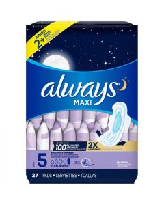 Always Maxi Extra Heavy Overnight Absorbency Pads with Flexi-Wings - Size 5, 27 ct