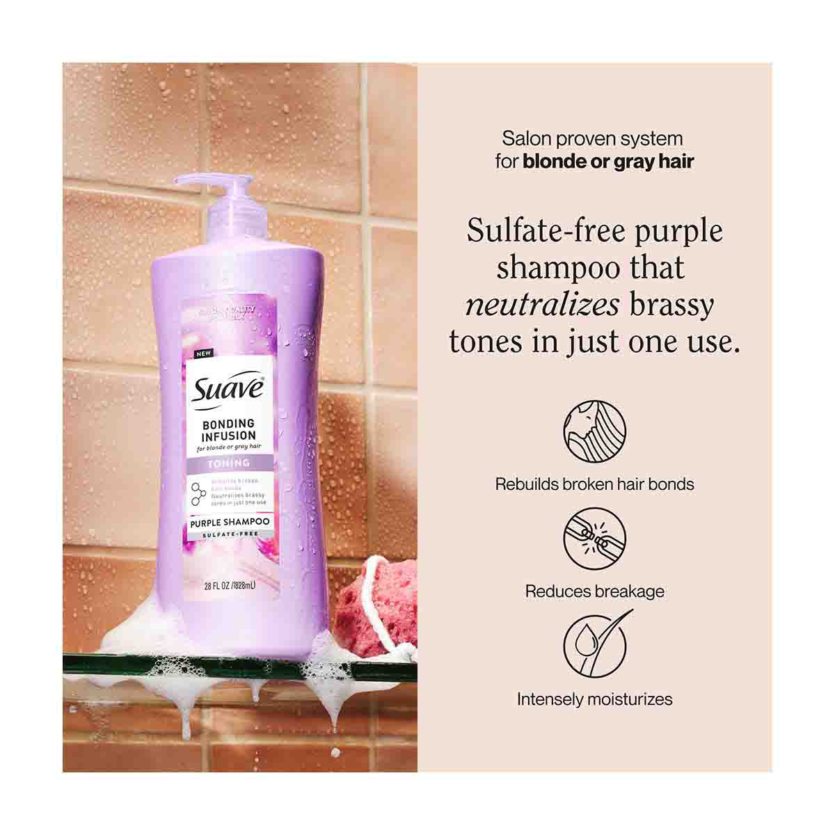 Suave Bonding Infusion Toning Purple Shampoo, 28 fl oz