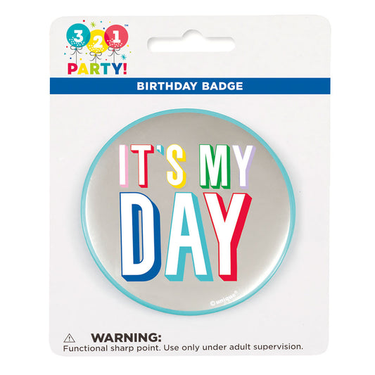 321 Party! Bright & Cheerful Birthday Badge