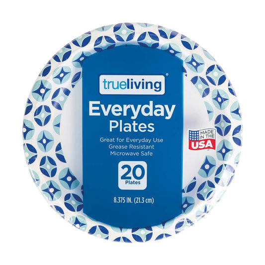 True Living 8 inch Round Everyday Plates, 20 ct