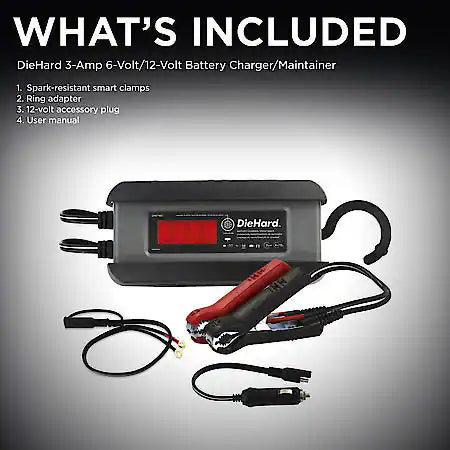 3-Amp 6-Volt/12-Volt Automotive Battery Charger and Maintainer: Digital Display
