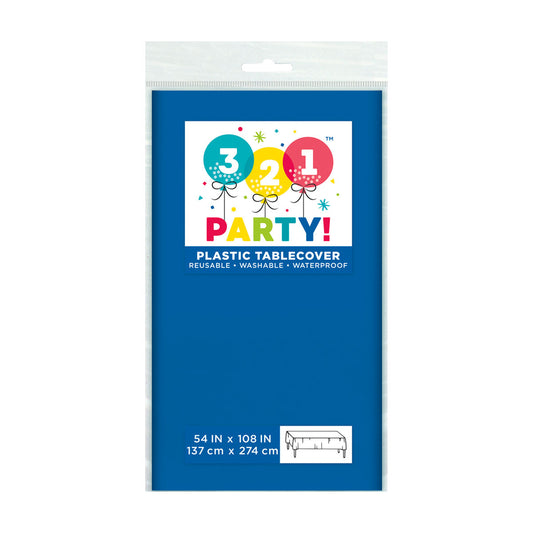 321 Party! Plastic Royal Blue Tablecloth, 54" x 108"