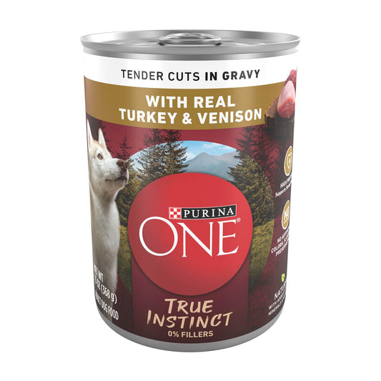 Purina ONE True Instinct Tender Cuts In Gravy With Real Turkey and Venison Wet Dog Food, 13 oz can