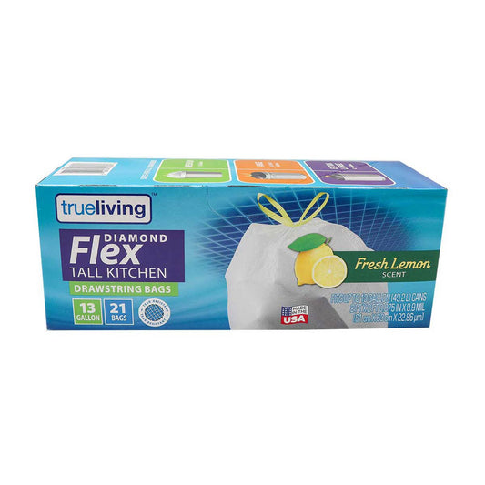 TrueLiving Diamond Flex Tall Kitchen Drawstring Trash Bags, Fresh Lemon Scent, 13 gal - 21 ct