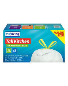True Living 13-Gallon Tall Kitchen Drawstring Bags, 75 ct