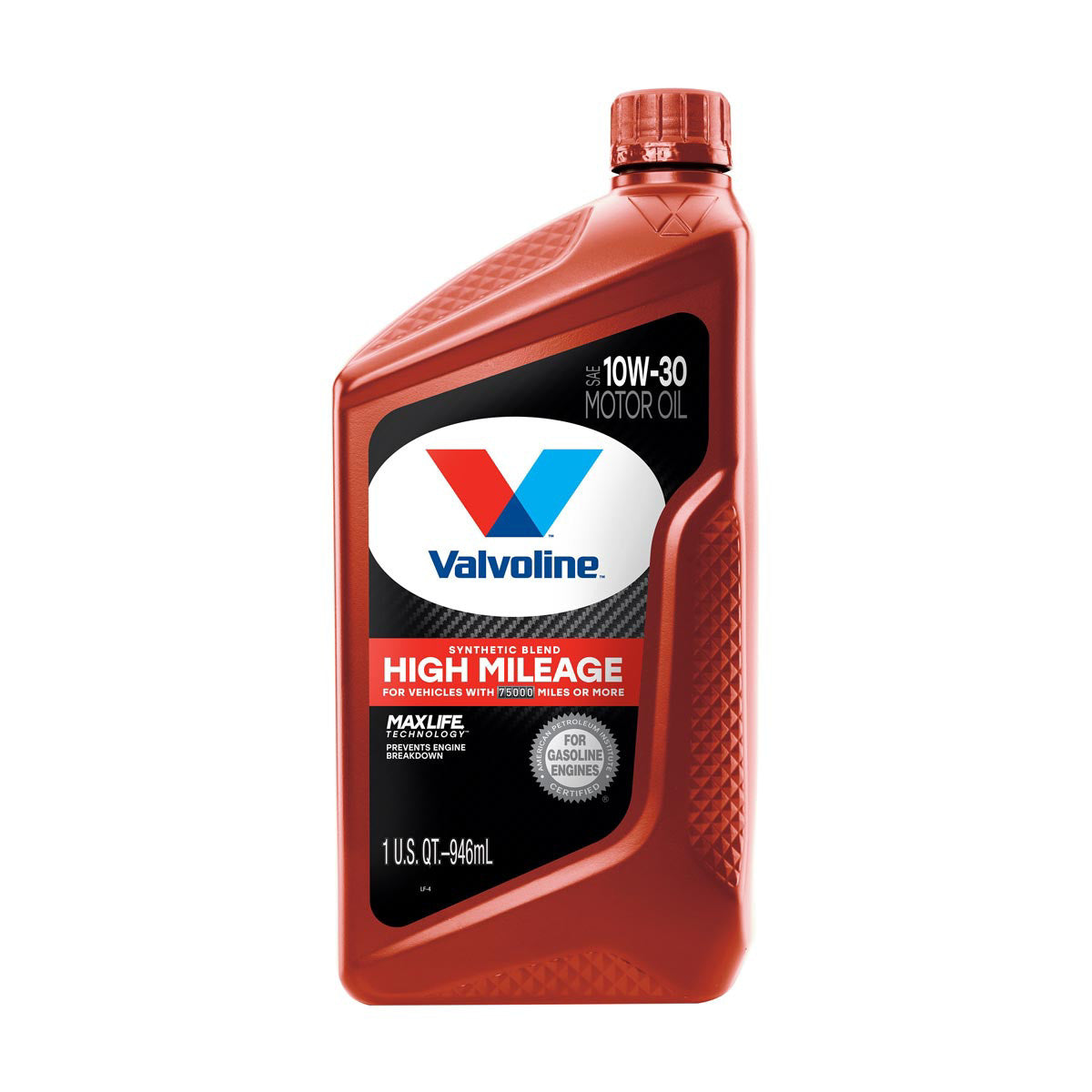 Valvoline High Mileage with MaxLife Technology SAE 10W-30 Motor Oil, 1 Quart