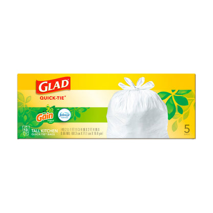 Glad Quick-Tie Tall Kitchen Trash Bags, Gain Original Scent, 13 Gallon, 5 ct