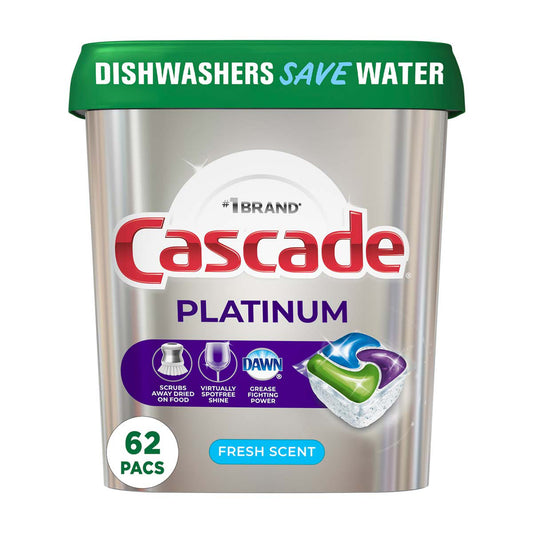 Cascade Platinum Plus ActionPacs Dishwasher Detergent, Fresh Scent, 62 ct