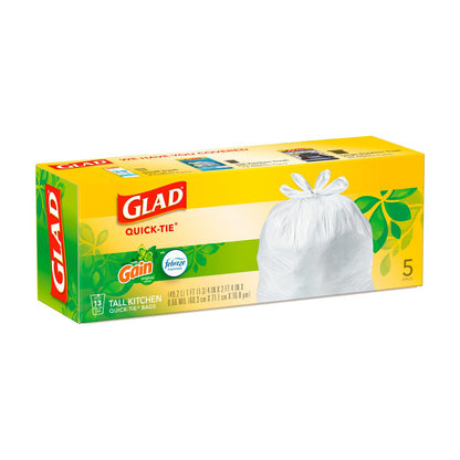 Glad Quick-Tie Tall Kitchen Trash Bags, Gain Original Scent, 13 Gallon, 5 ct