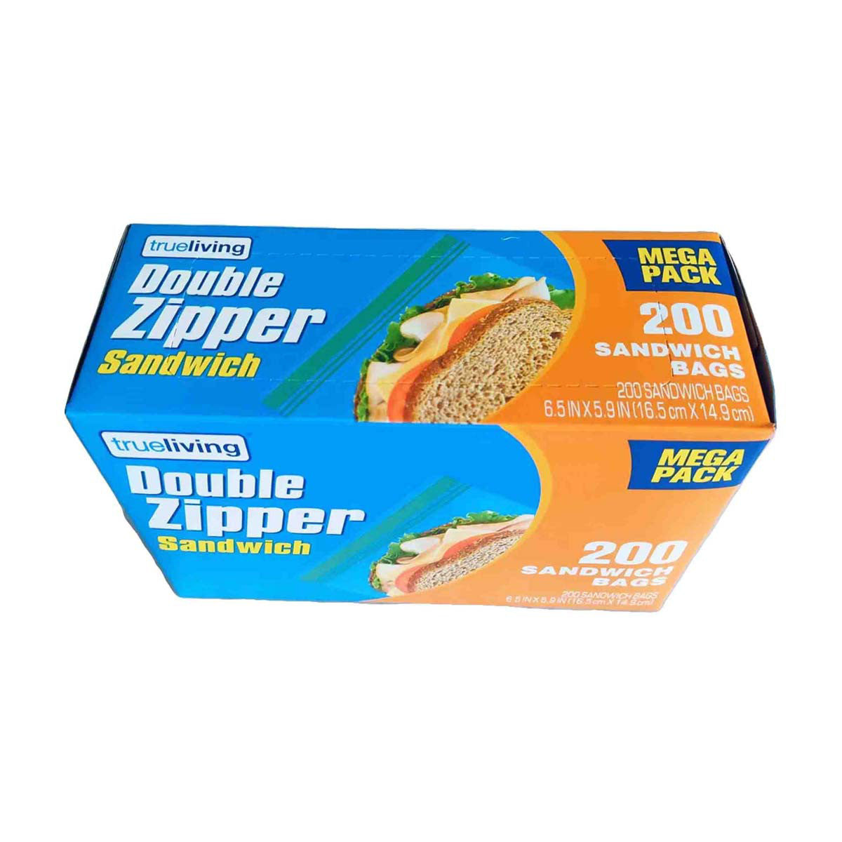 TrueLiving Double Zipper Sandwich Bags, 6.5 in x 5.9 in, 200 ct