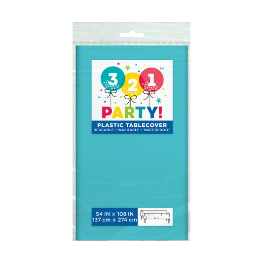 321 Party! Plastic Teal Tablecloth, 54" x 108"