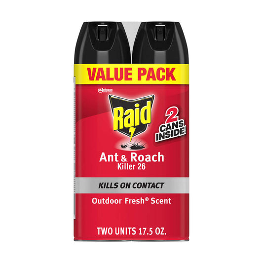 Raid Ant & Roach Killer 26, Outdoor Fresh Scented Insecticide, 17.5 oz, 2 Count